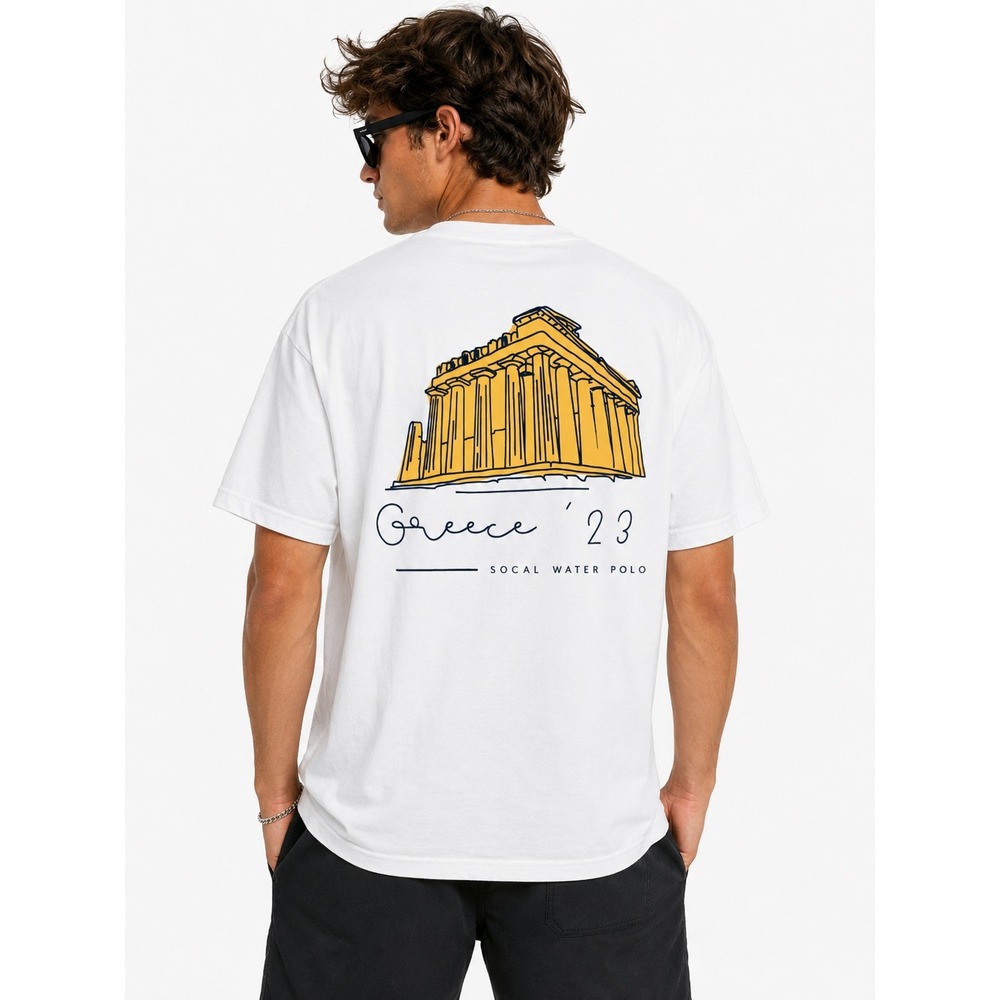 Next Level SoCal Water Polo Greece 2023 White Graphic T-Shirt | XL